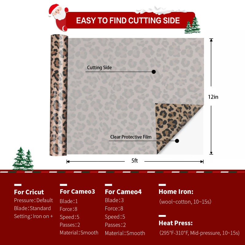 HTVRONT Heat Transfer Vinyl Roll  12in x 8ft Leopard HTV  Light Leopard Iron on Vinyl for Shirt and Christmas Decorations - Image 5